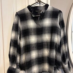 NWT Banana Republic Volume Sleeve Flannel Button Front Top Black & White